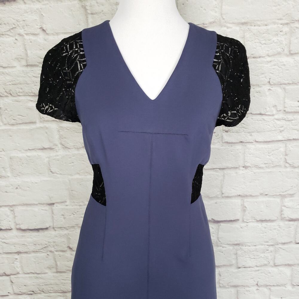 Rebecca Taylor Blue Harbour Ponte Knit Sheath Dress Black Lace Detail Sz 2 - Picture 2 of 16